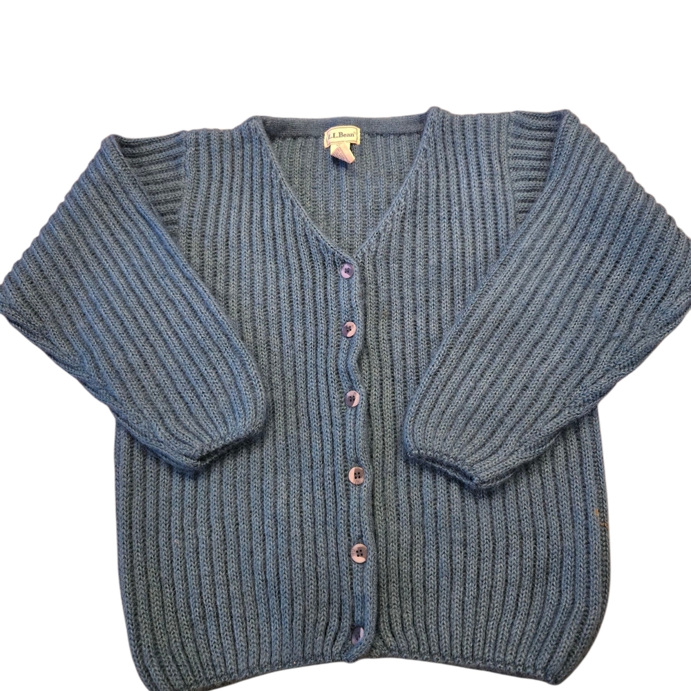 L.L. Bean Blue Ribbed Cardigan Sweater